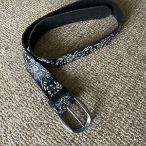 Lucky Brand Black and Silver embroidered Floral Belt